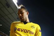 LONDON, ENGLAND - MARCH 17: Pierre-Emerick Aubameyang of Borussia Dortmund celebrates victory with their fans after the UEFA Europa League round of 16, second leg match between Tottenham Hotspur and Borussia Dortmund at White Hart Lane on March 17, 2016 in London, England. (Photo by Paul Gilham/Getty Images)